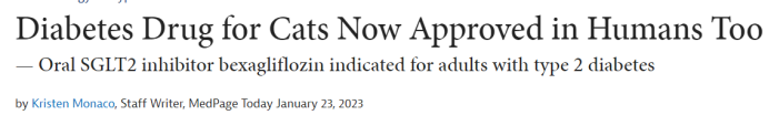 FDA批准，猫用口服糖尿病药用于人类